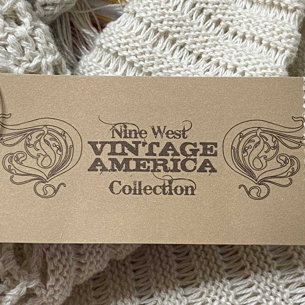 Nine West Cream Crochet Fringe Sweater Women's XL Boho Chic Fairy Grunge Coastal - Picture 10 of 16